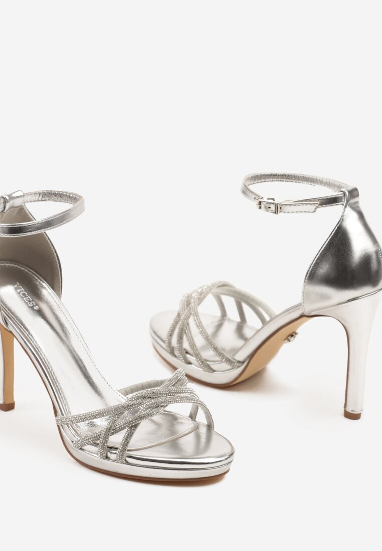 vices Sandale Argintii cu Toc Stiletto Decorate cu Zirconii Saracina