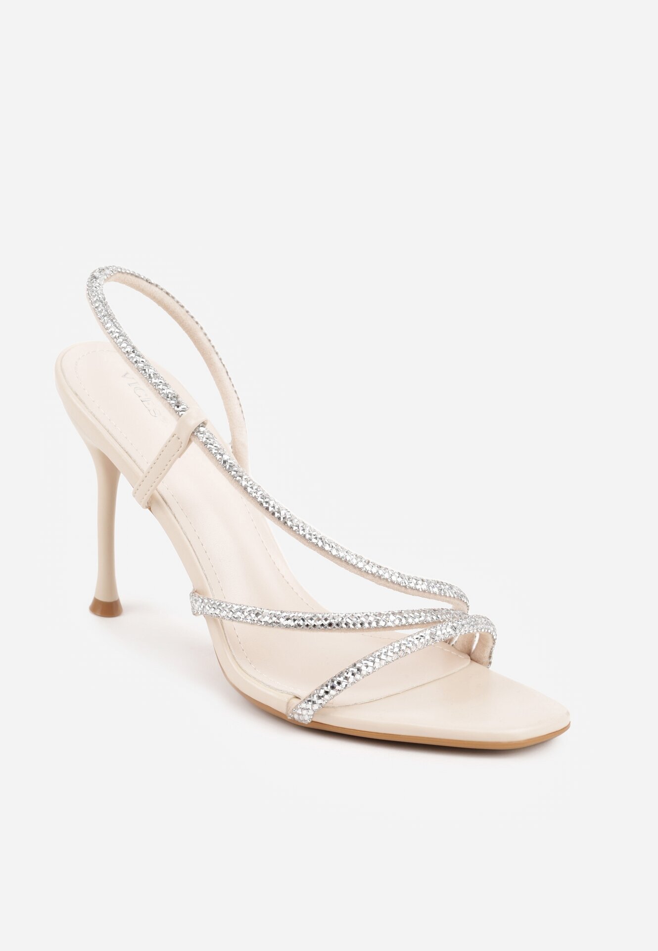 vices Sandale Bej cu toc stiletto cu zirconii Adoxe