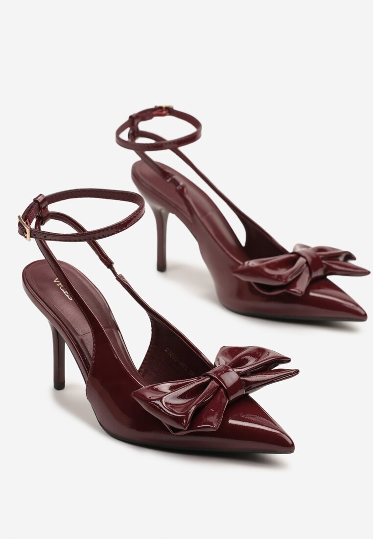 vices Sandale Bordeaux cu toc din piele lăcuită cu fundă decorativă Florozia