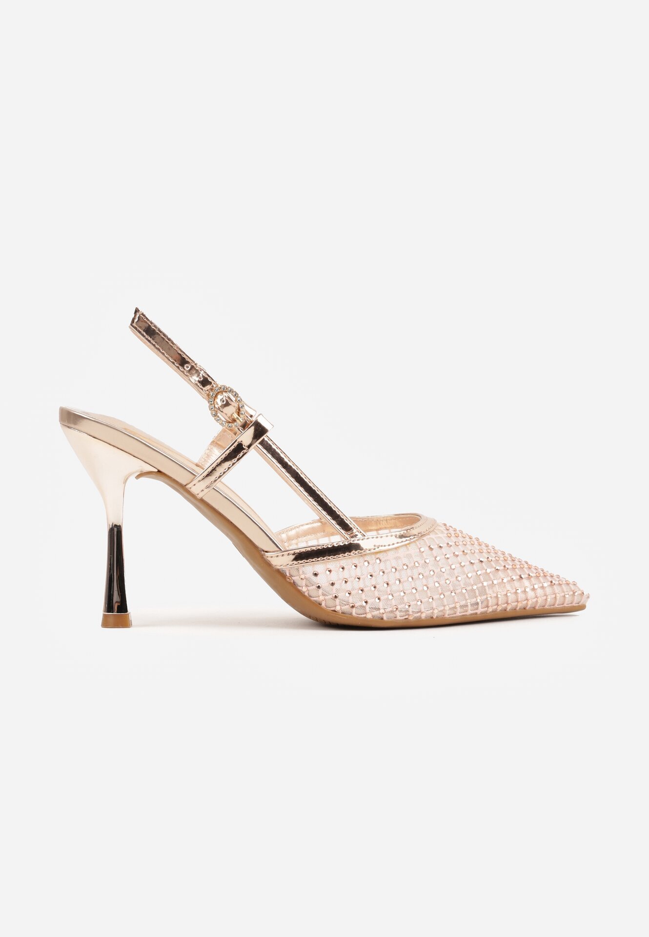vices Sandale Șampanie din plasă cu toc stiletto împodobite cu zirconii Linellea