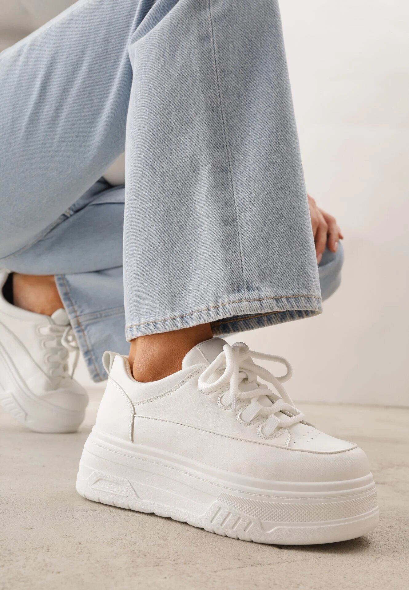 vices Sneakers Albi cu Talpă Groasă cu Reliefuri Azirara