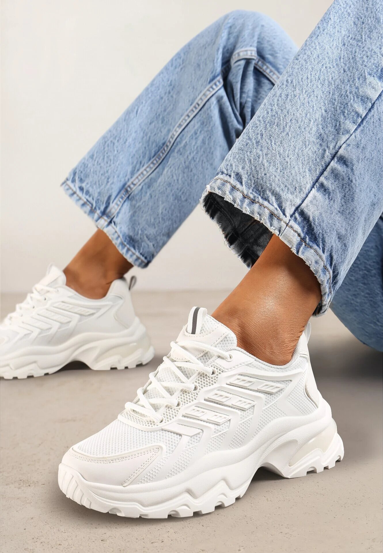 vices Sneakers Albi cu Talpă Masivă și Cusături Hatila