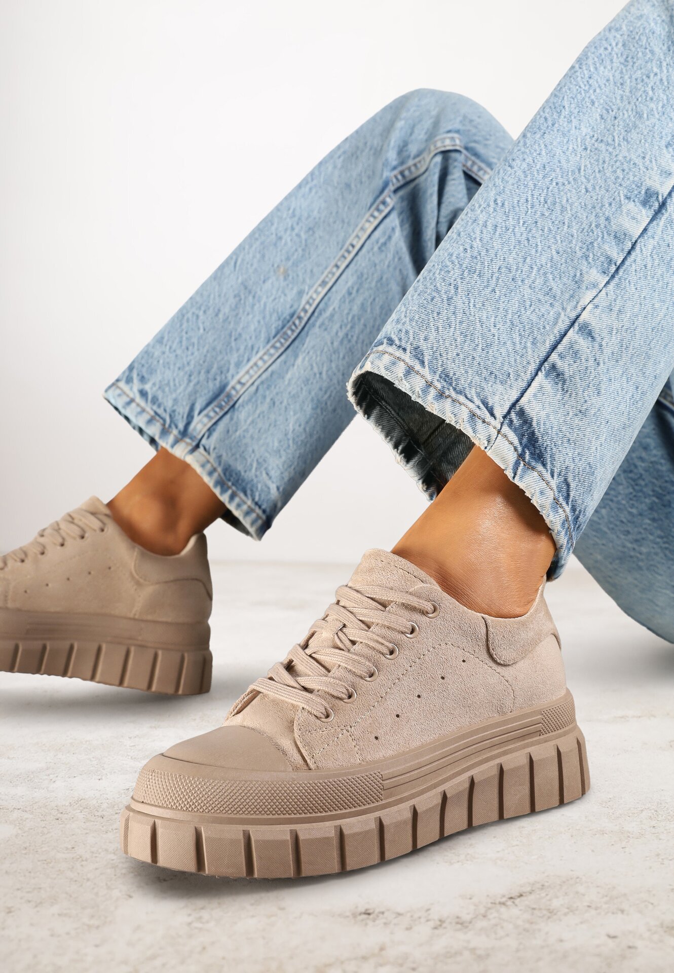 vices Sneakers Bej închis cu talpă groasă în relief cu perforații Lealita