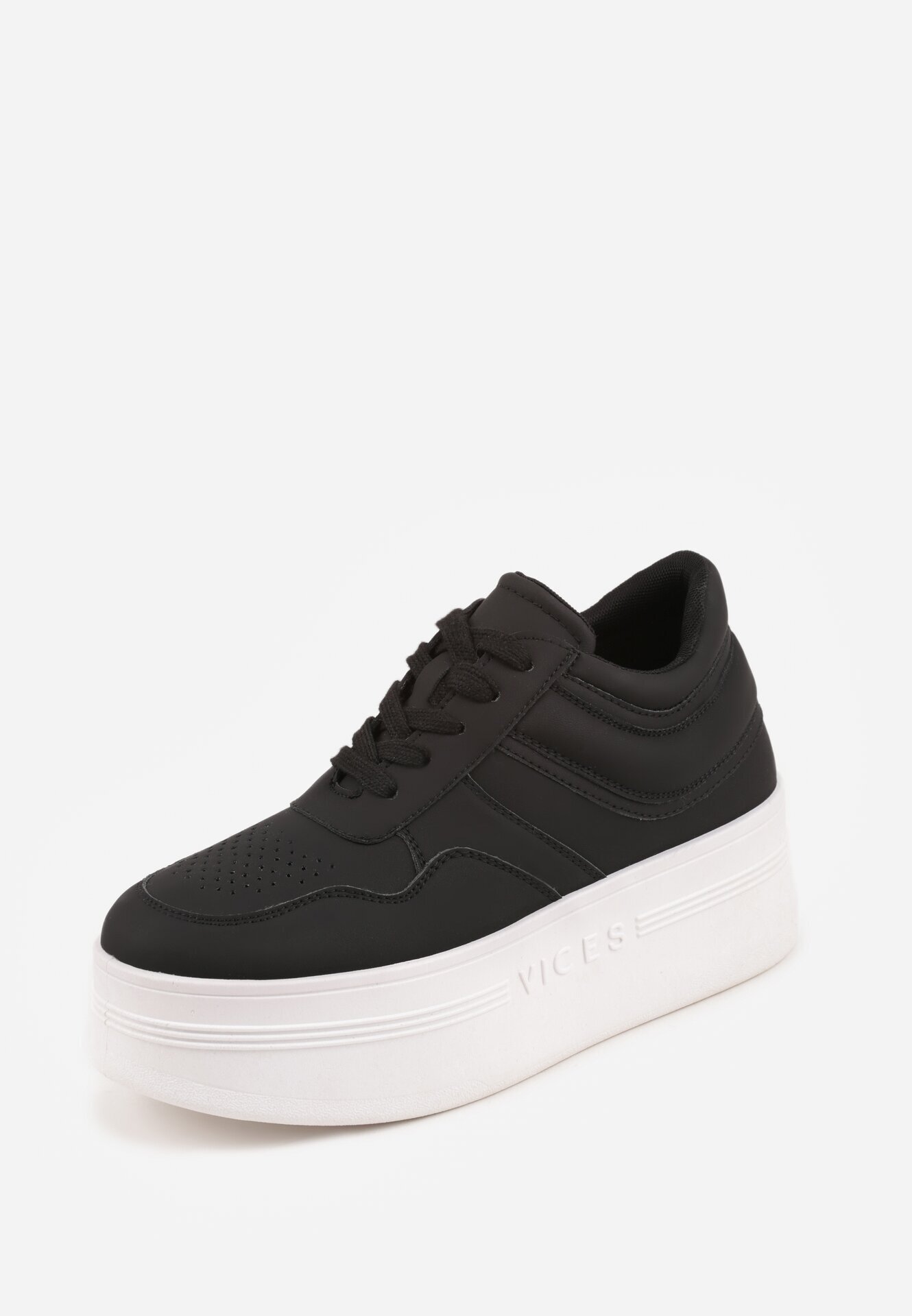 vices Sneakers Negre Cu șireturi Pe Talpă Groasă Decorate cu Text Annalira