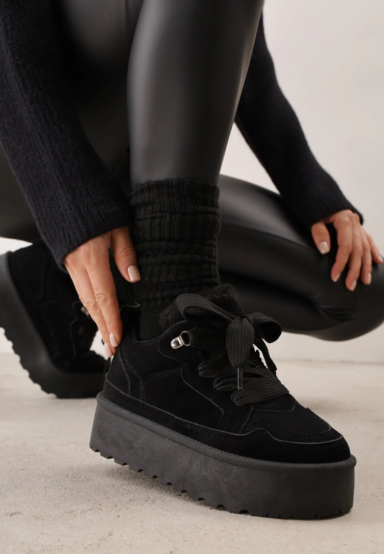 vices Sneakers Negre în Stil Ghete de zăpadă pe Platformă cu Blană Decorativă Nalirea