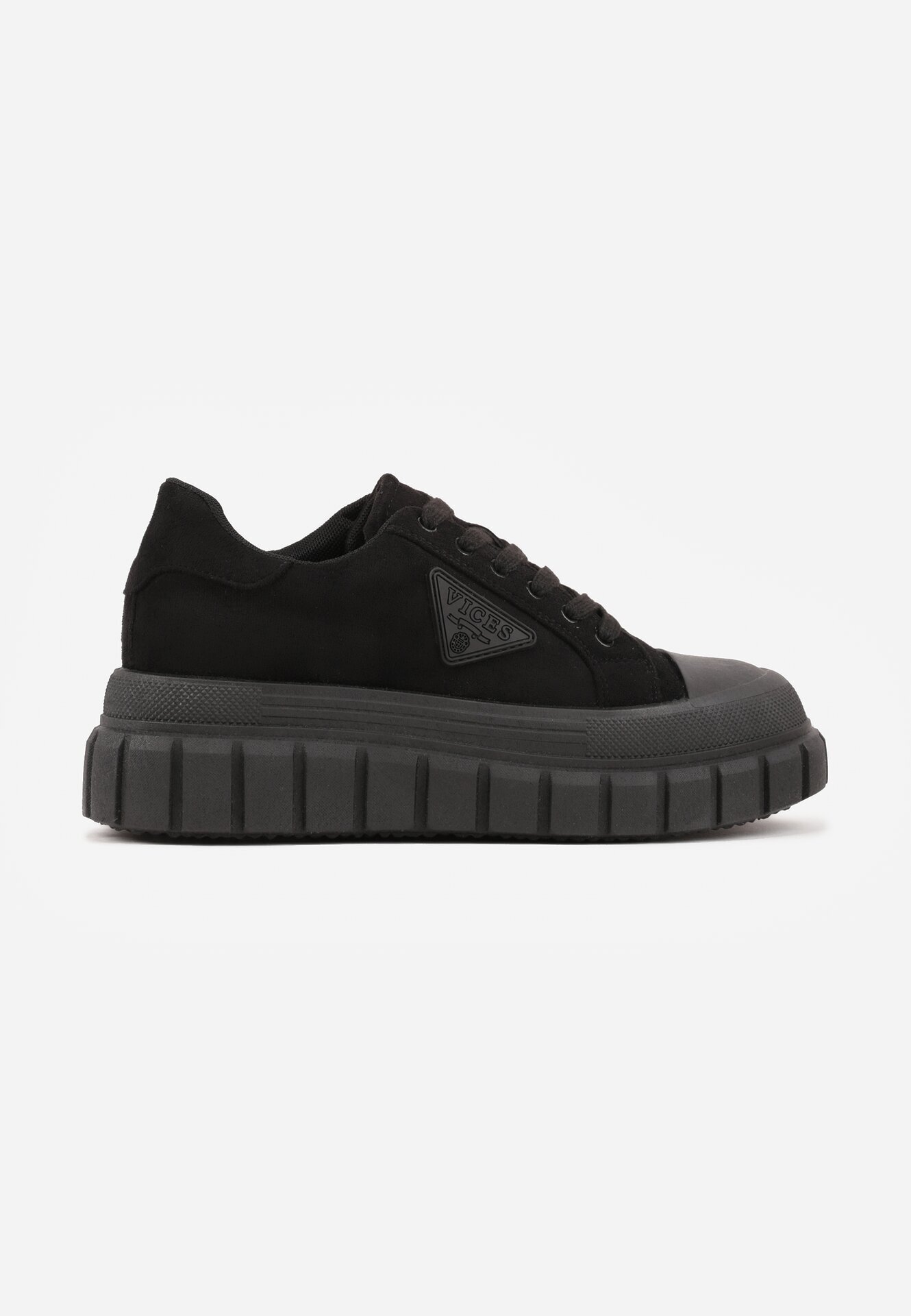 vices Sneakers Negre pe Talpă Groasă cu Aplicație Geometrică Leanae