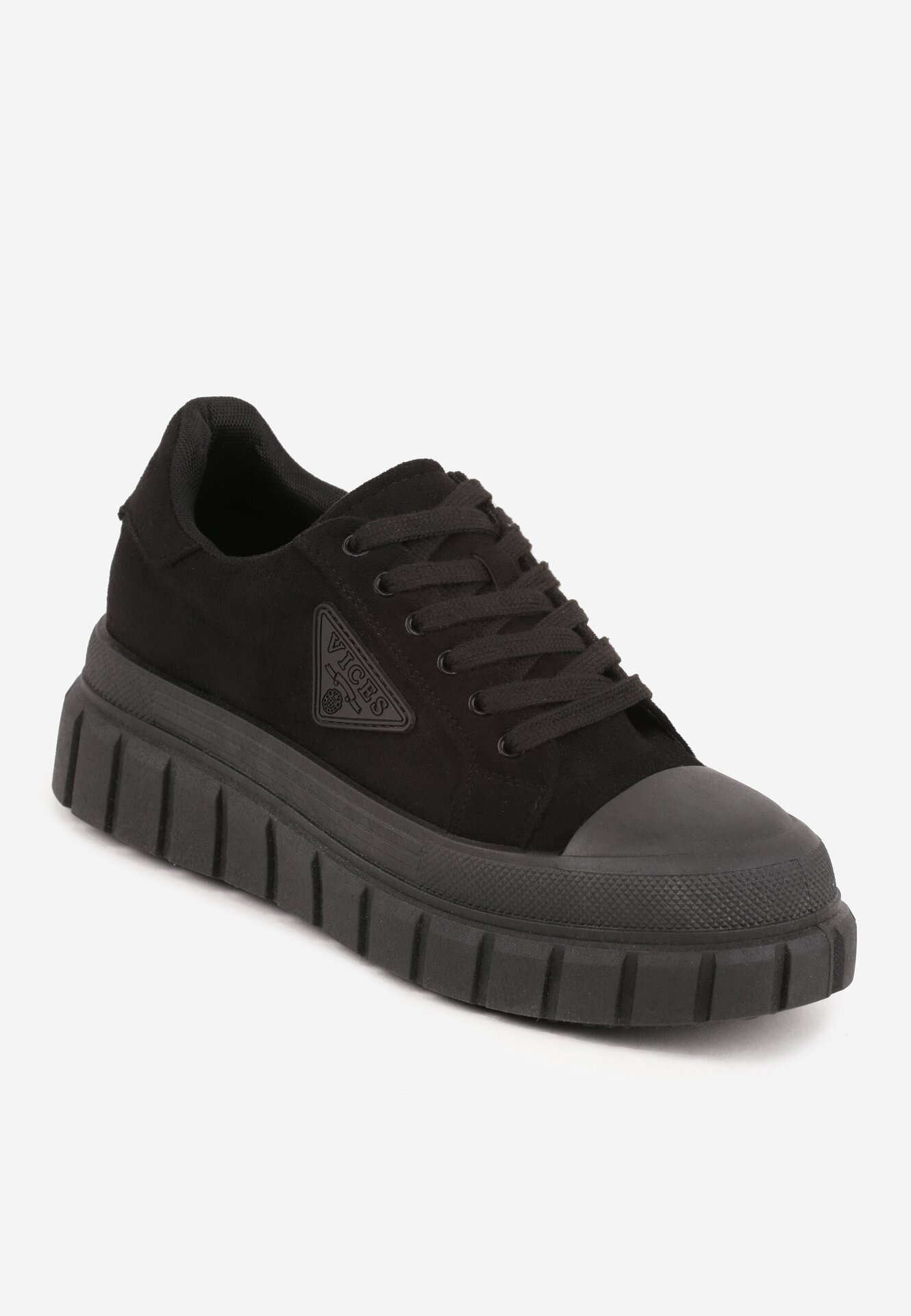 vices Sneakers Negre pe Talpă Groasă cu Aplicație Geometrică Leanae