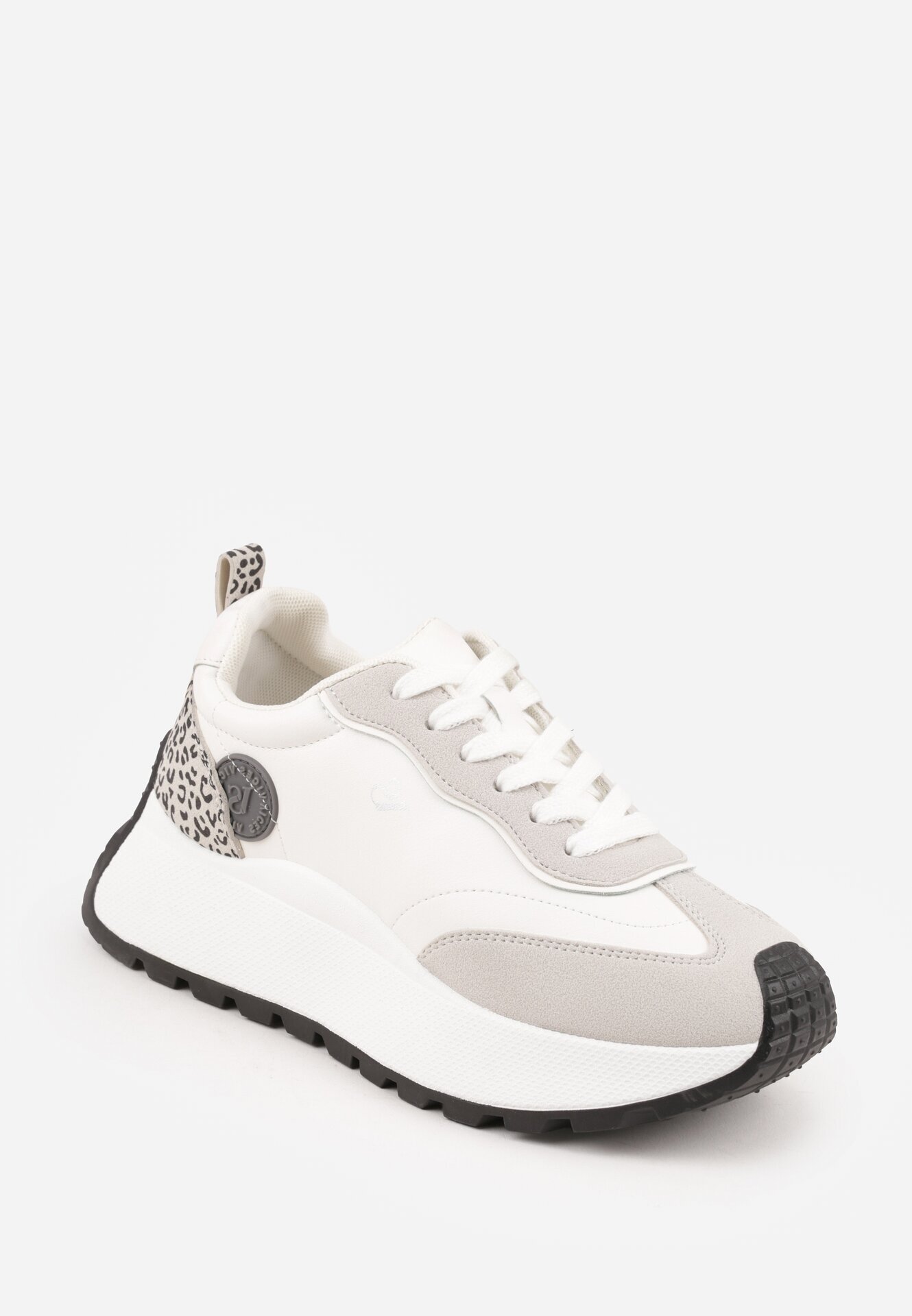 vices Sneakerși albi cu Talpă Groasă cu Model de Leopard și Aplicație Selarisa