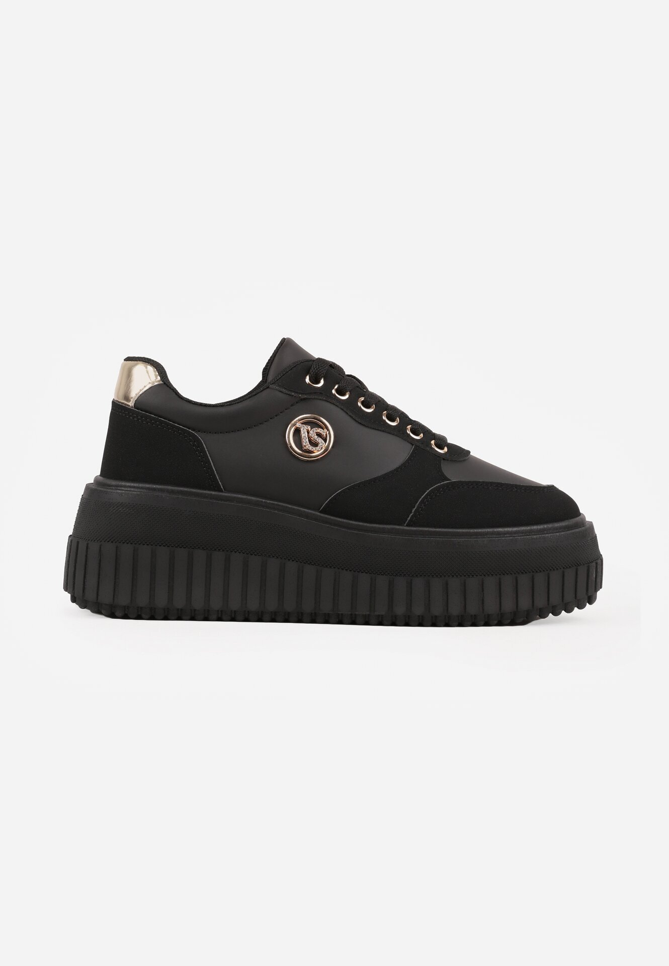 vices Sneakersi Negri pe Talpă Canelată Decorați cu Aplicație Elegantă Lunatea