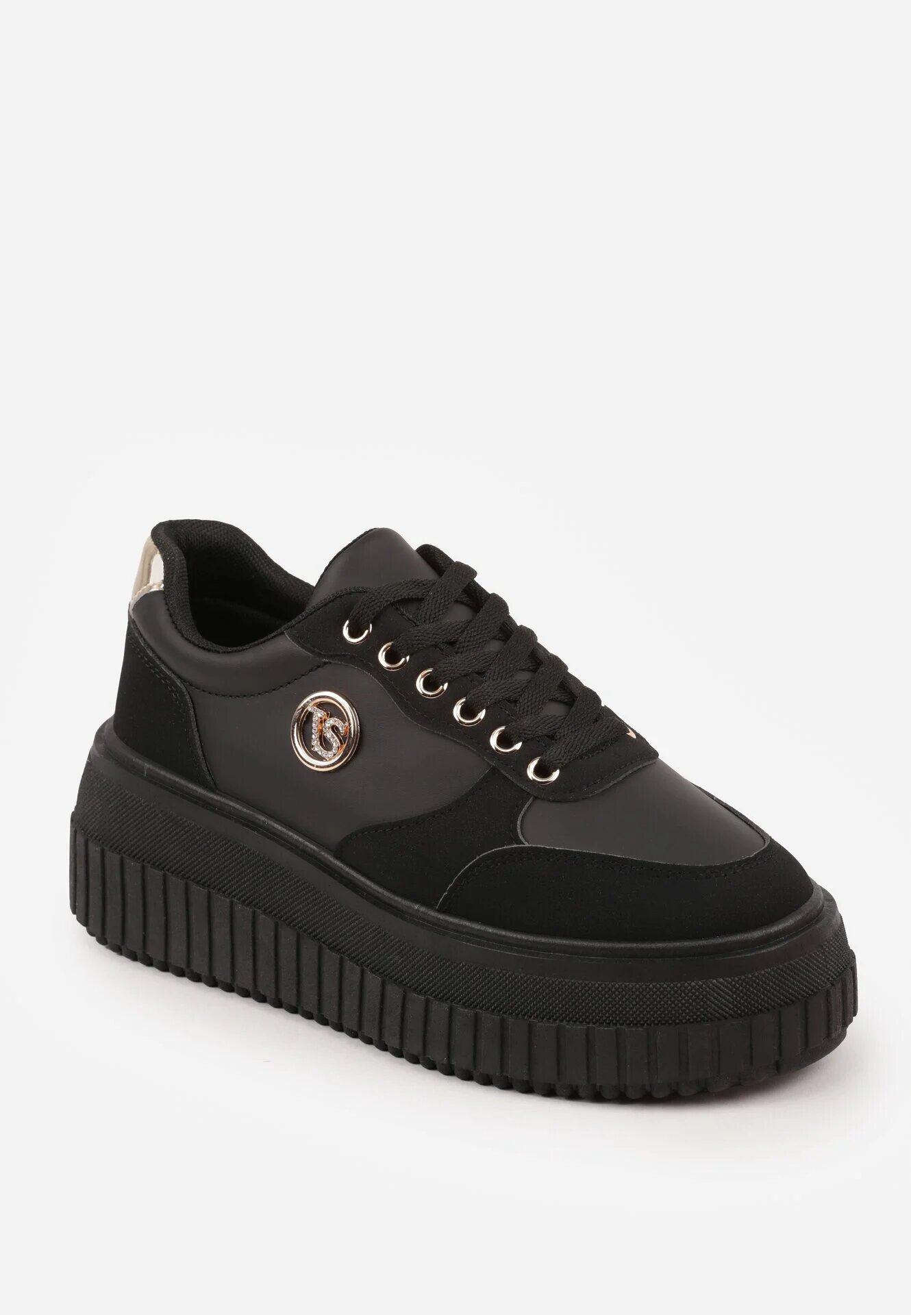 vices Sneakersi Negri pe Talpă Canelată Decorați cu Aplicație Elegantă Lunatea