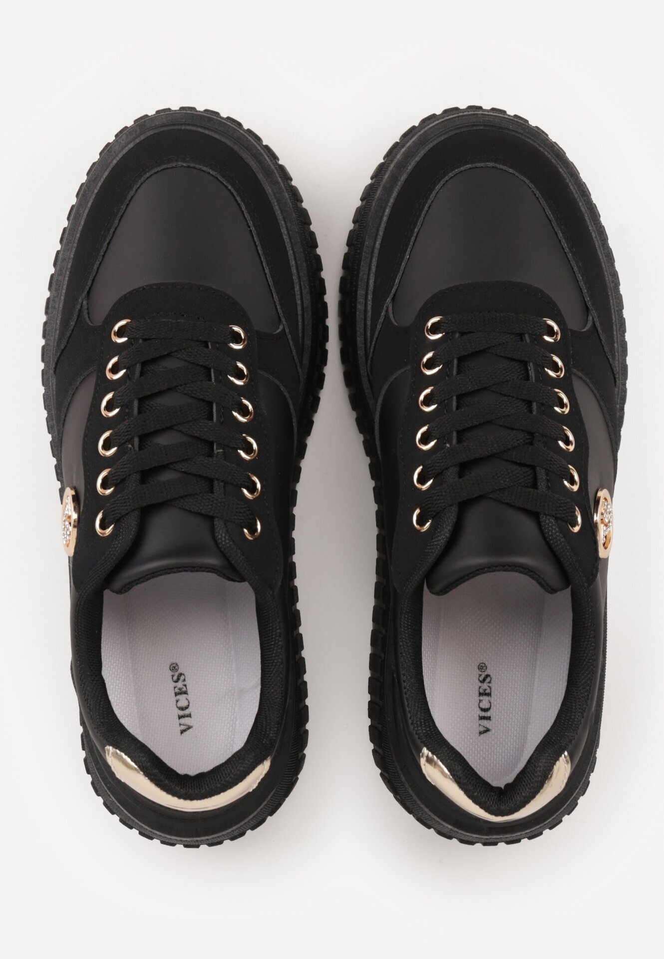 vices Sneakersi Negri pe Talpă Canelată Decorați cu Aplicație Elegantă Lunatea