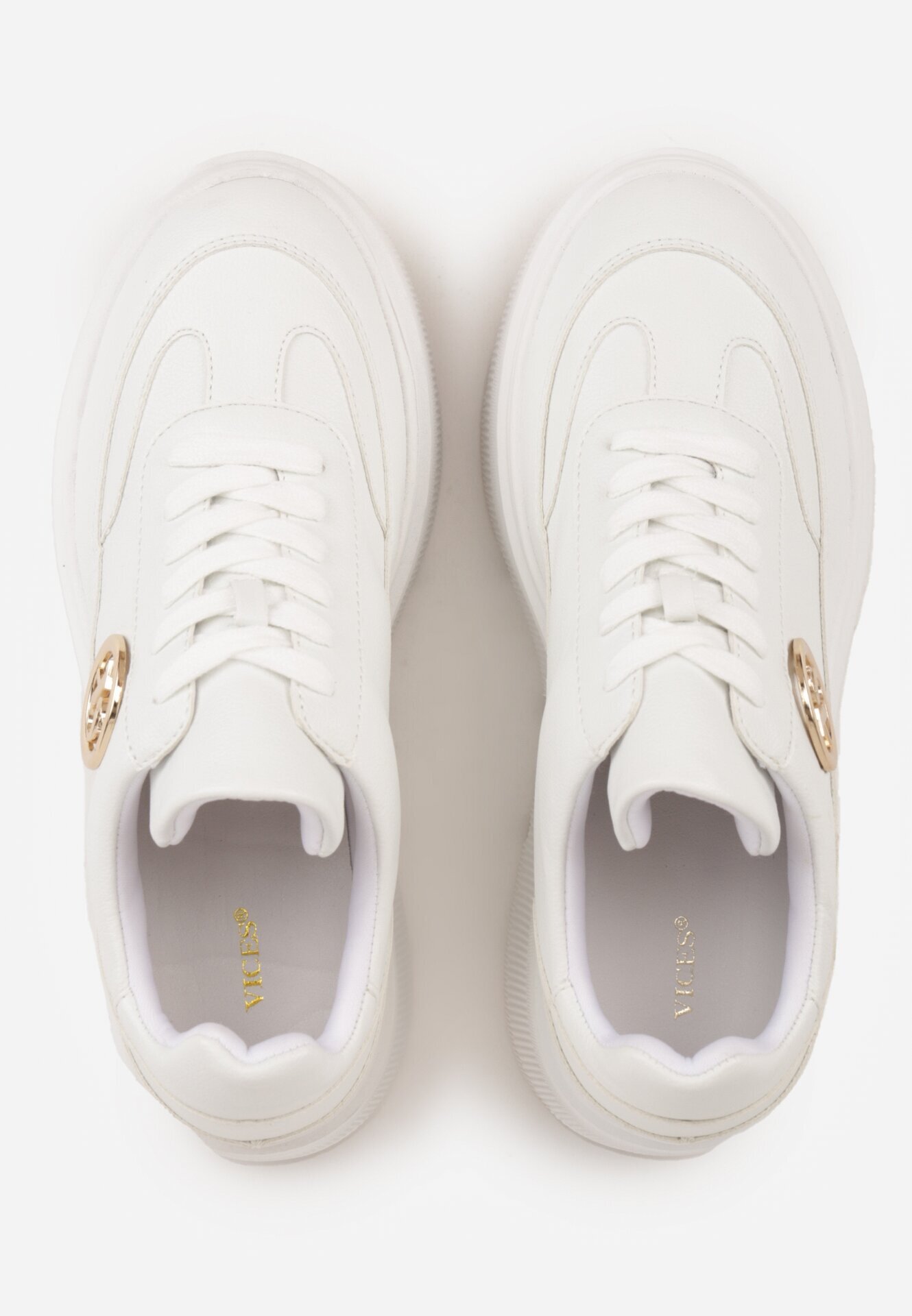 vices Sneakersy Albe pe Platformă Decorați cu Aplicație Rotundă Wodvire