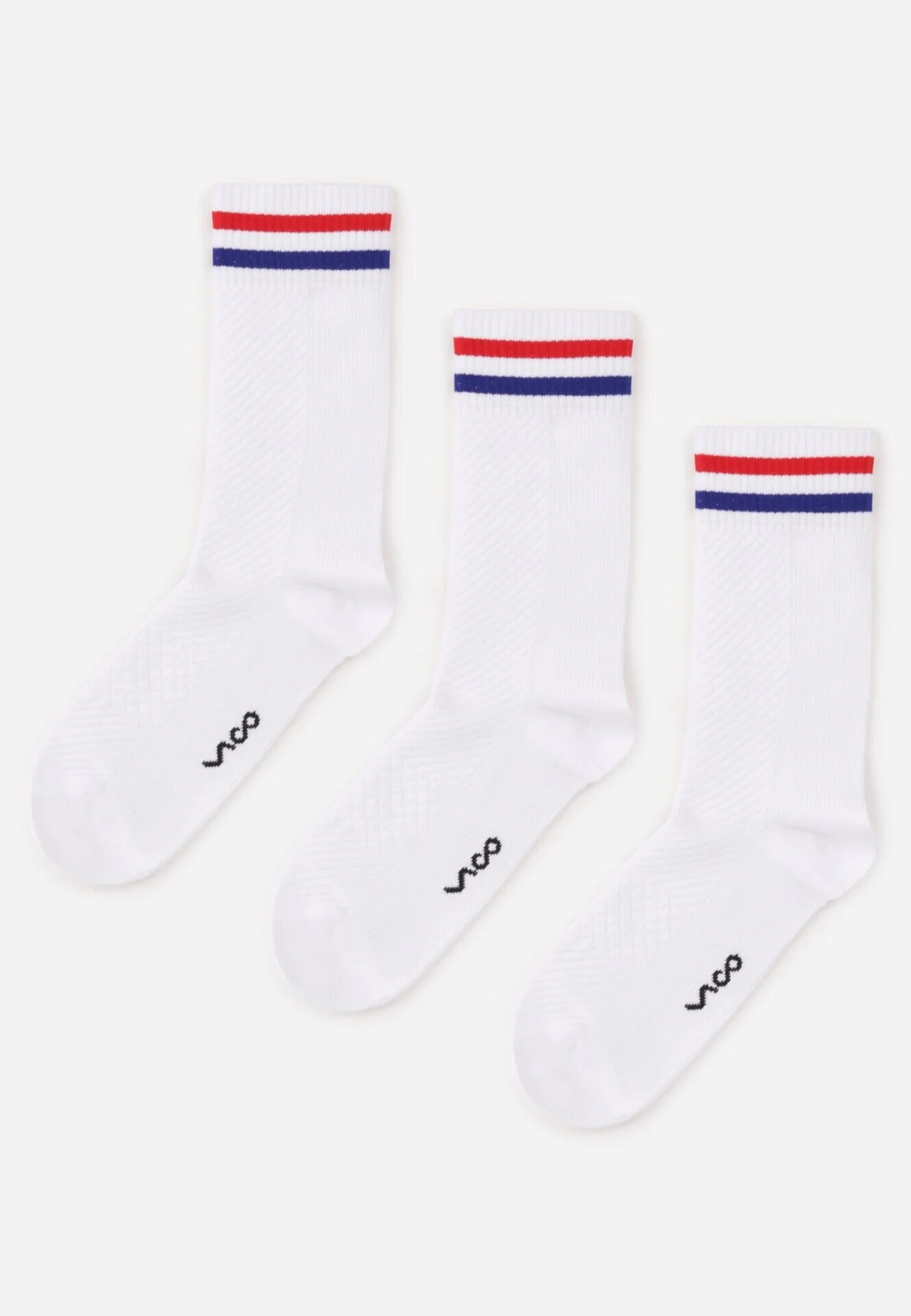 vico Set 3 șosete înalte din bumbac cu dungi decorate cu bandă Ansson Albe