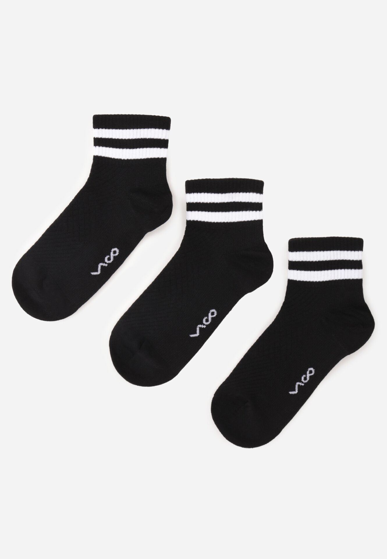 vico Set de 3 perechi de șosete din bumbac cu dungi la manșetă Fardrei Negre