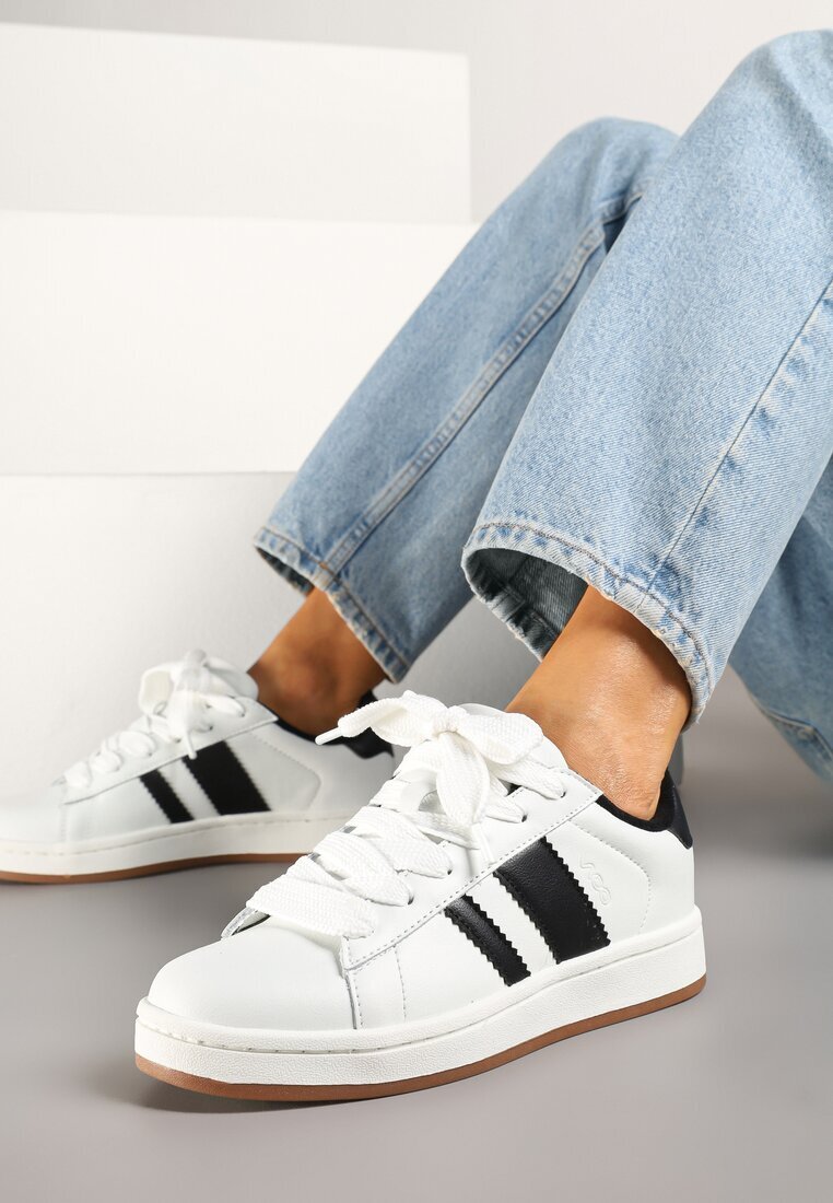 vico Sneakerși Alb-Negru în Stilul Tenisilor Clasici cu Benzi Decorative Neveza