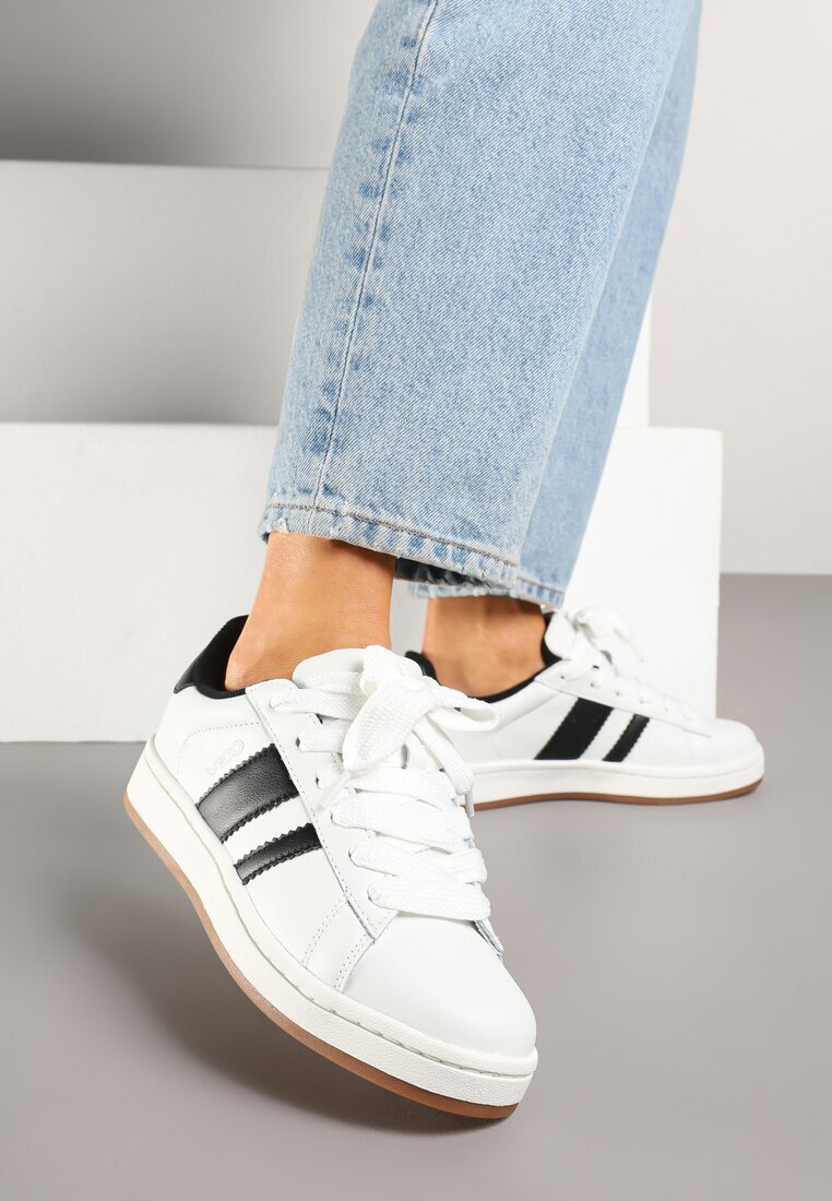 vico Sneakerși Alb-Negru în Stilul Tenisilor Clasici cu Benzi Decorative Neveza