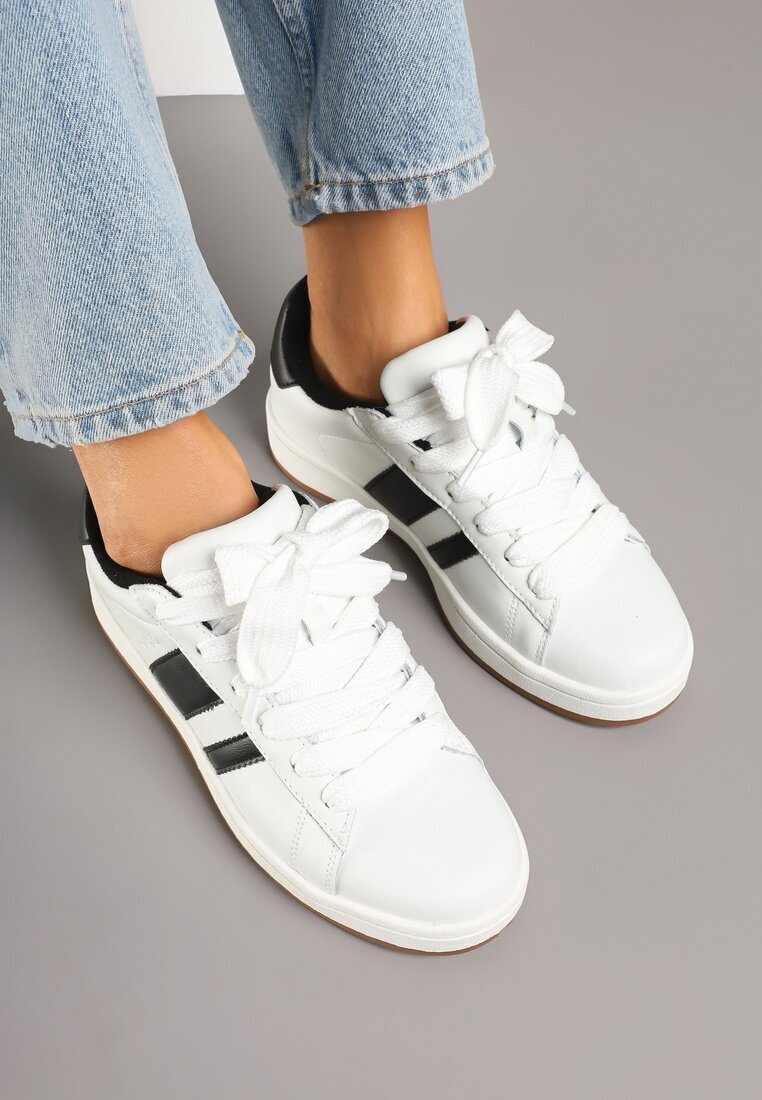 vico Sneakerși Alb-Negru în Stilul Tenisilor Clasici cu Benzi Decorative Neveza
