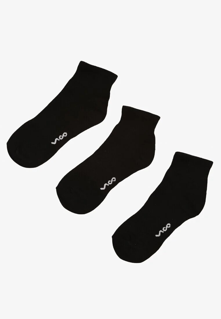 vico Șosete Negre de bumbac la gleznă decorate cu inscripția Folmeva