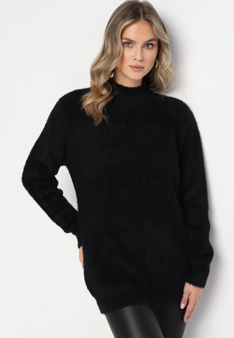 wei wei Pulover guler înalt Negru din tricot plușat finisat cu manșete Zirrna