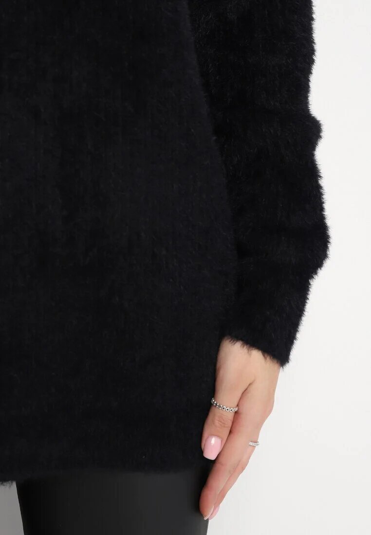 wei wei Pulover guler înalt Negru din tricot plușat finisat cu manșete Zirrna