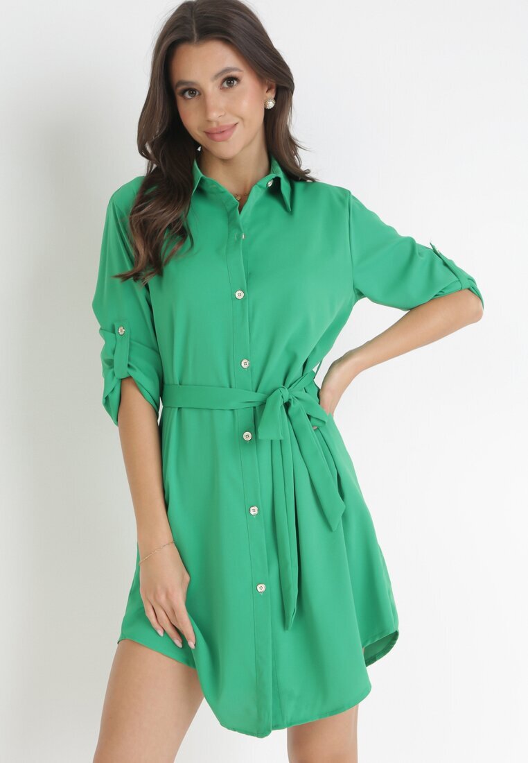 wei wei Rochie Cămașă Verde cu curea legată Dekitte