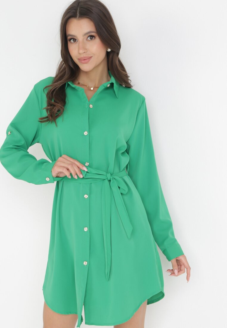 wei wei Rochie Cămașă Verde cu curea legată Dekitte