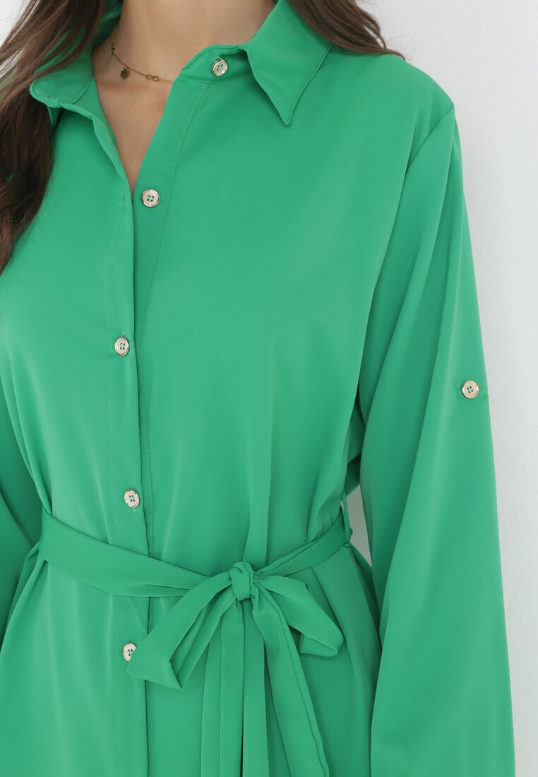 wei wei Rochie Cămașă Verde cu curea legată Dekitte