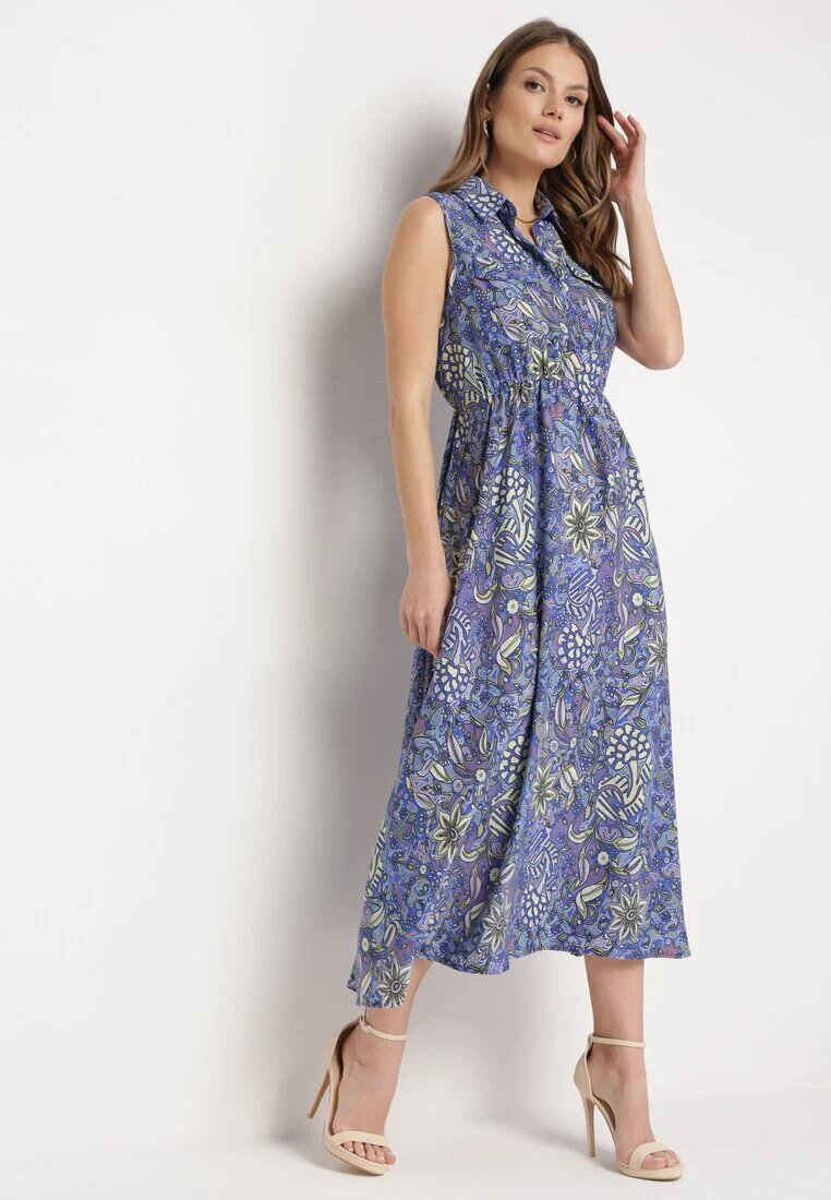 wei wei Rochie Cloș Albastru-Violet Florală fără Mâneci Syloria