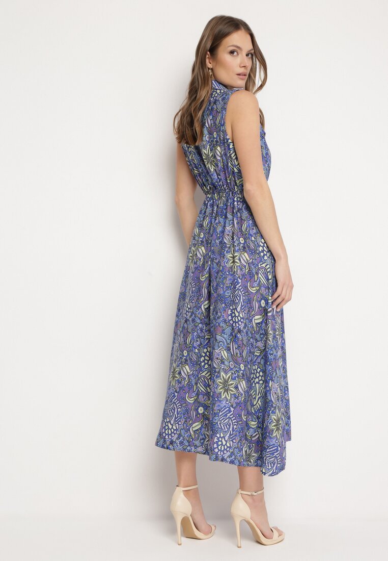 wei wei Rochie Cloș Albastru-Violet Florală fără Mâneci Syloria