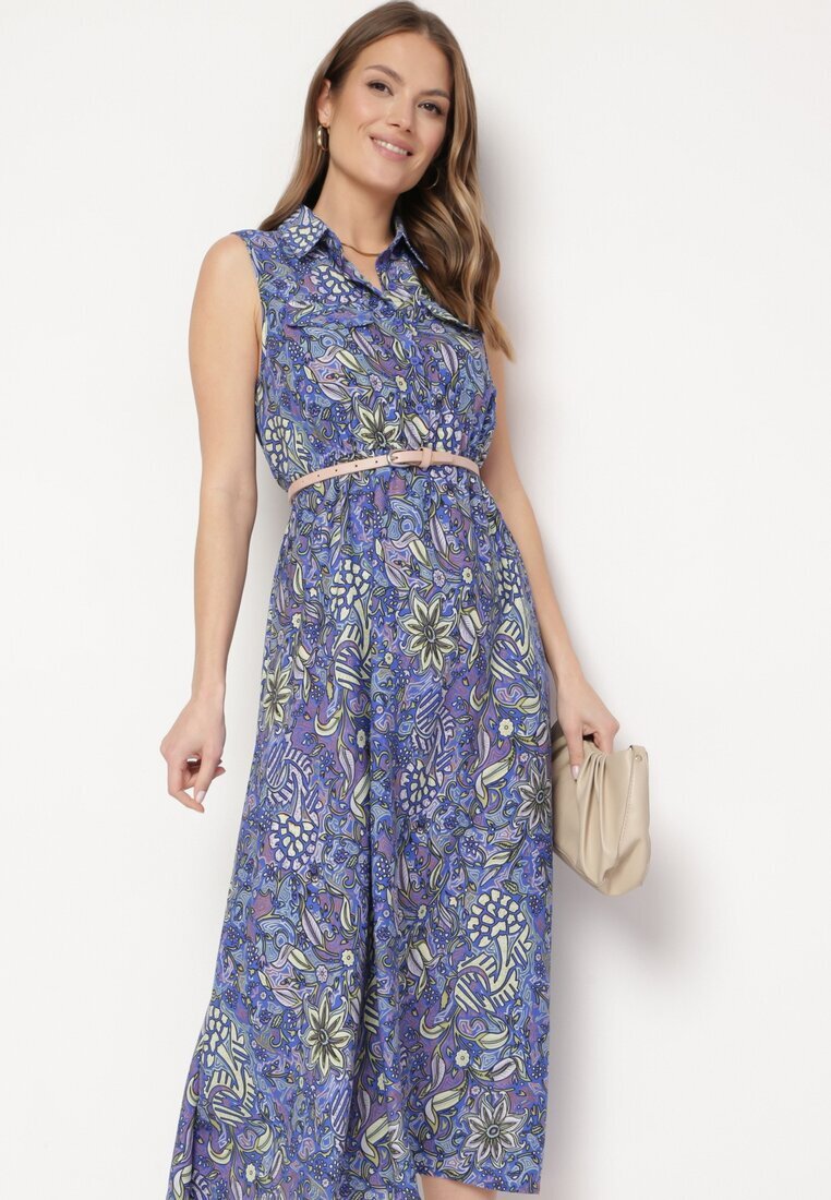 wei wei Rochie Cloș Albastru-Violet Florală fără Mâneci Syloria