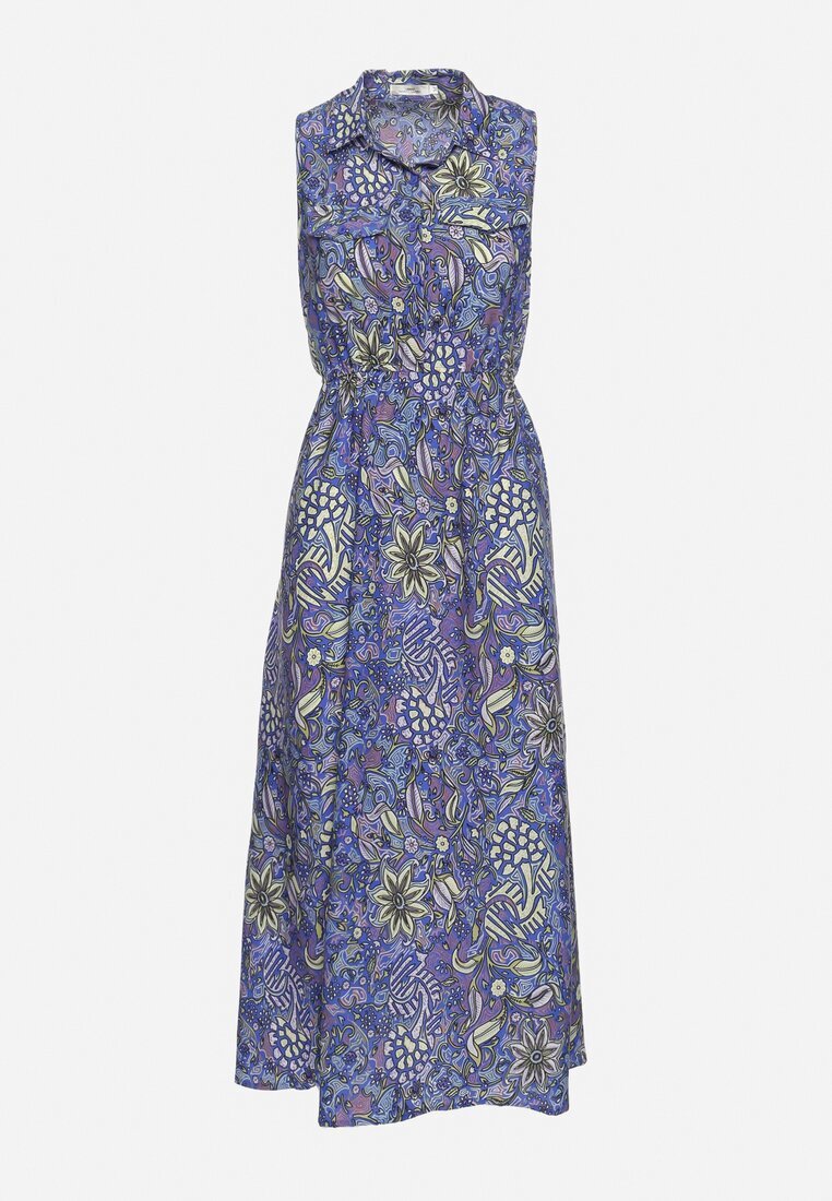 wei wei Rochie Cloș Albastru-Violet Florală fără Mâneci Syloria