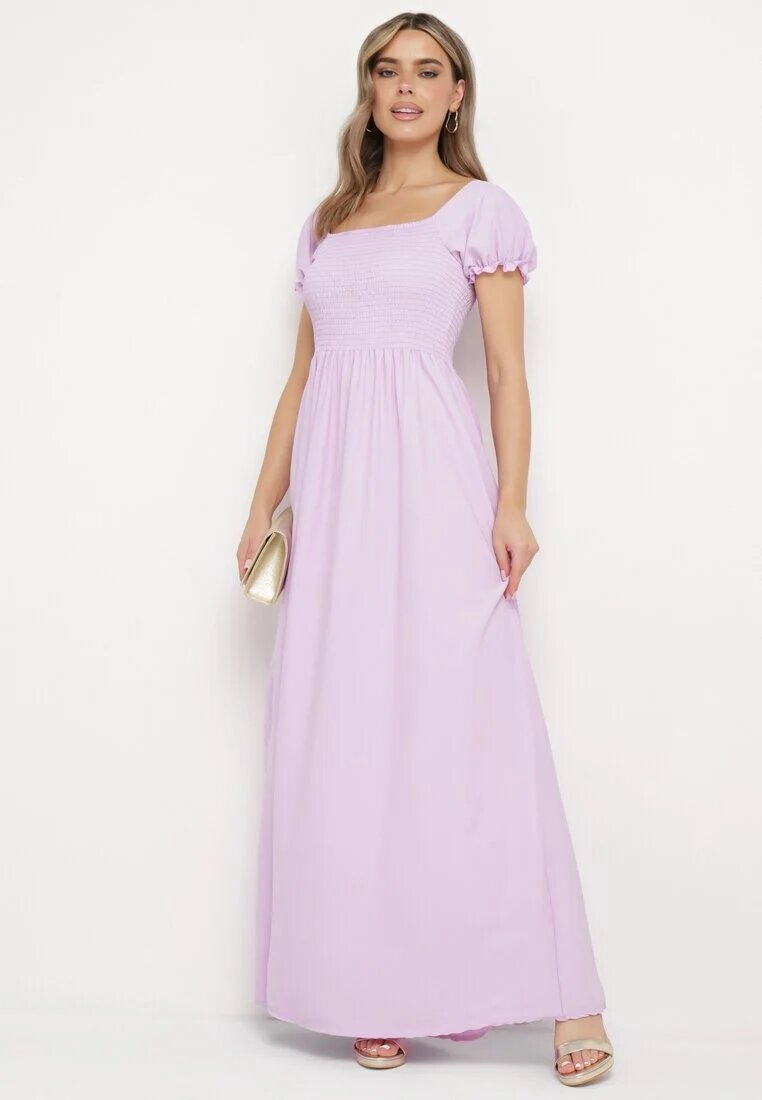 wei wei Rochie Cloș Mov Deschis cu Top Elastic și Bandă Elastică în Talie Aliexava