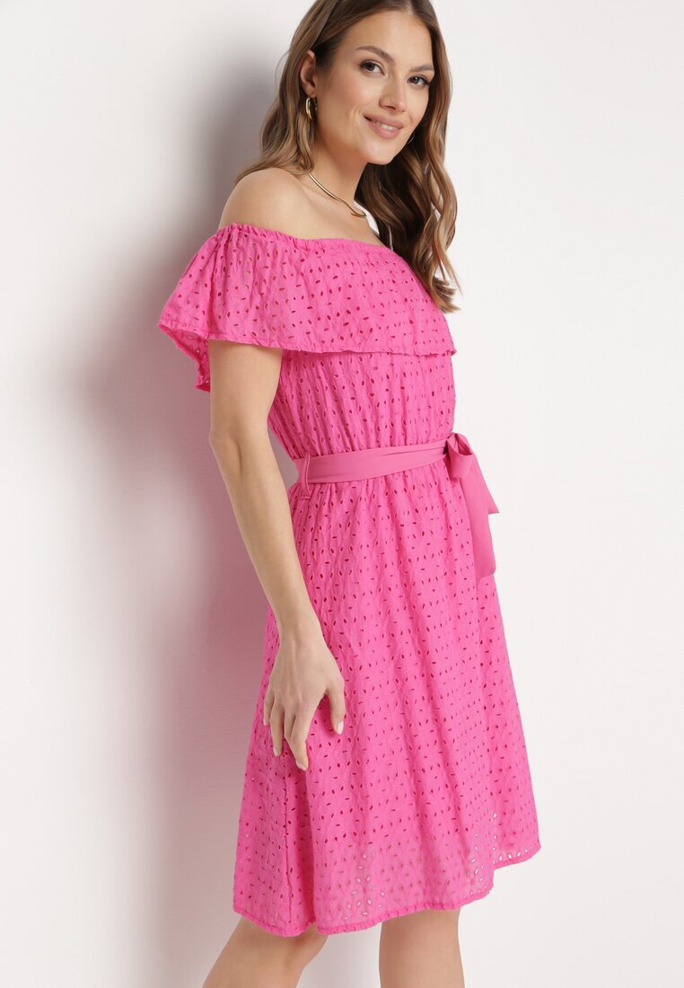 wei wei Rochie fuchsia spaniolă cu broderie decorativă și curea în talie Perenna