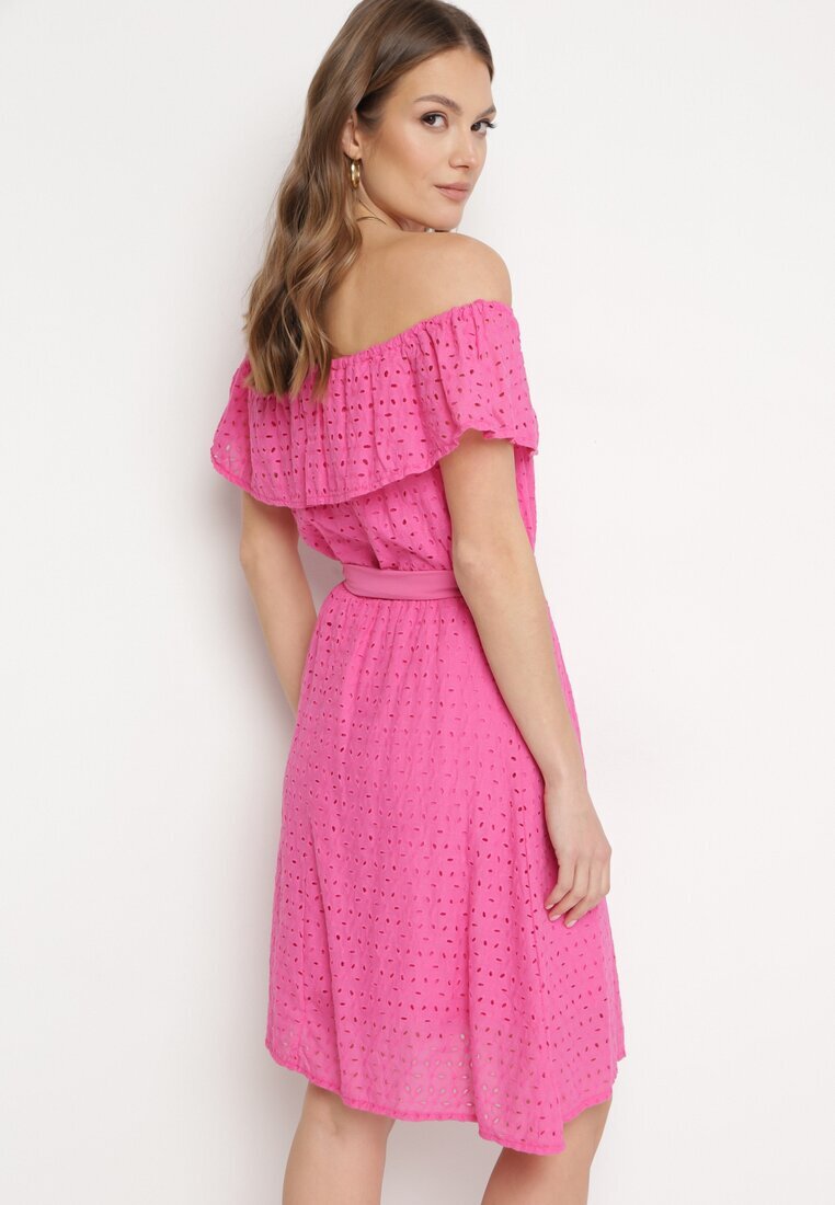 wei wei Rochie fuchsia spaniolă cu broderie decorativă și curea în talie Perenna