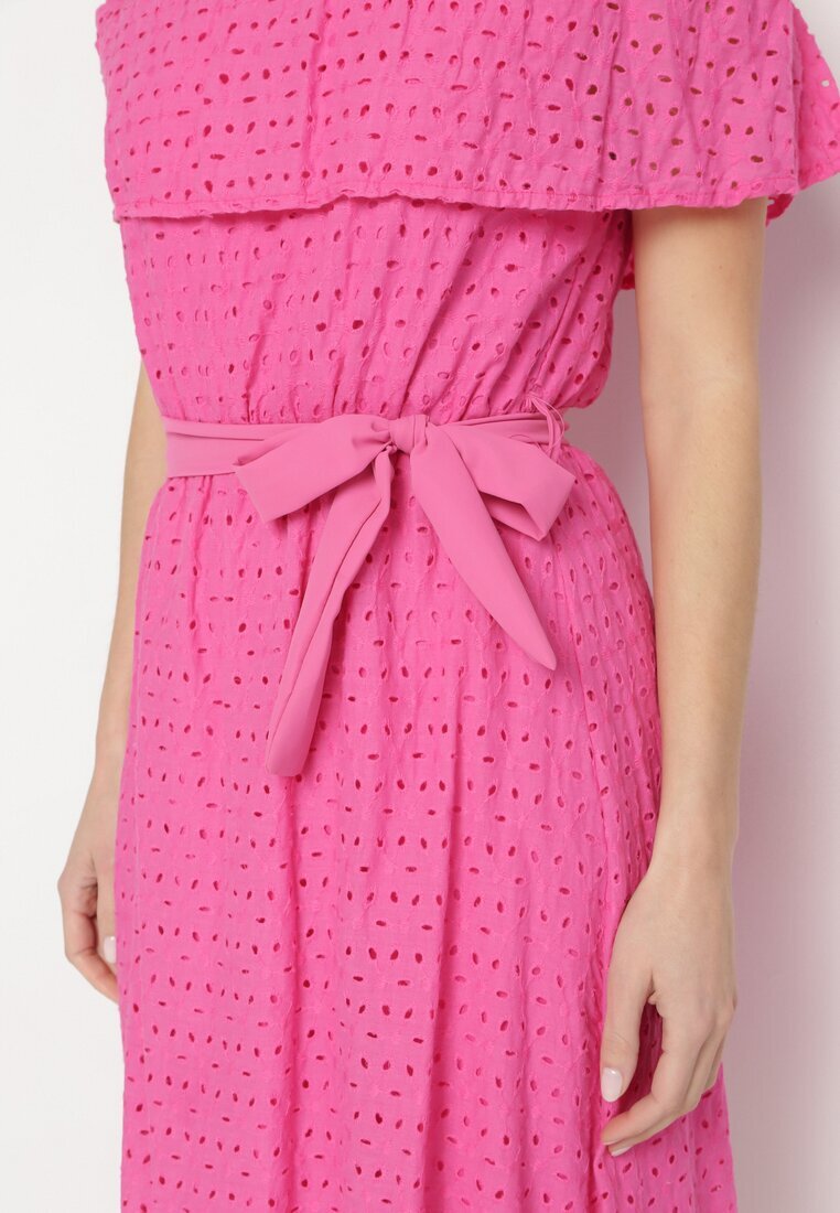 wei wei Rochie fuchsia spaniolă cu broderie decorativă și curea în talie Perenna