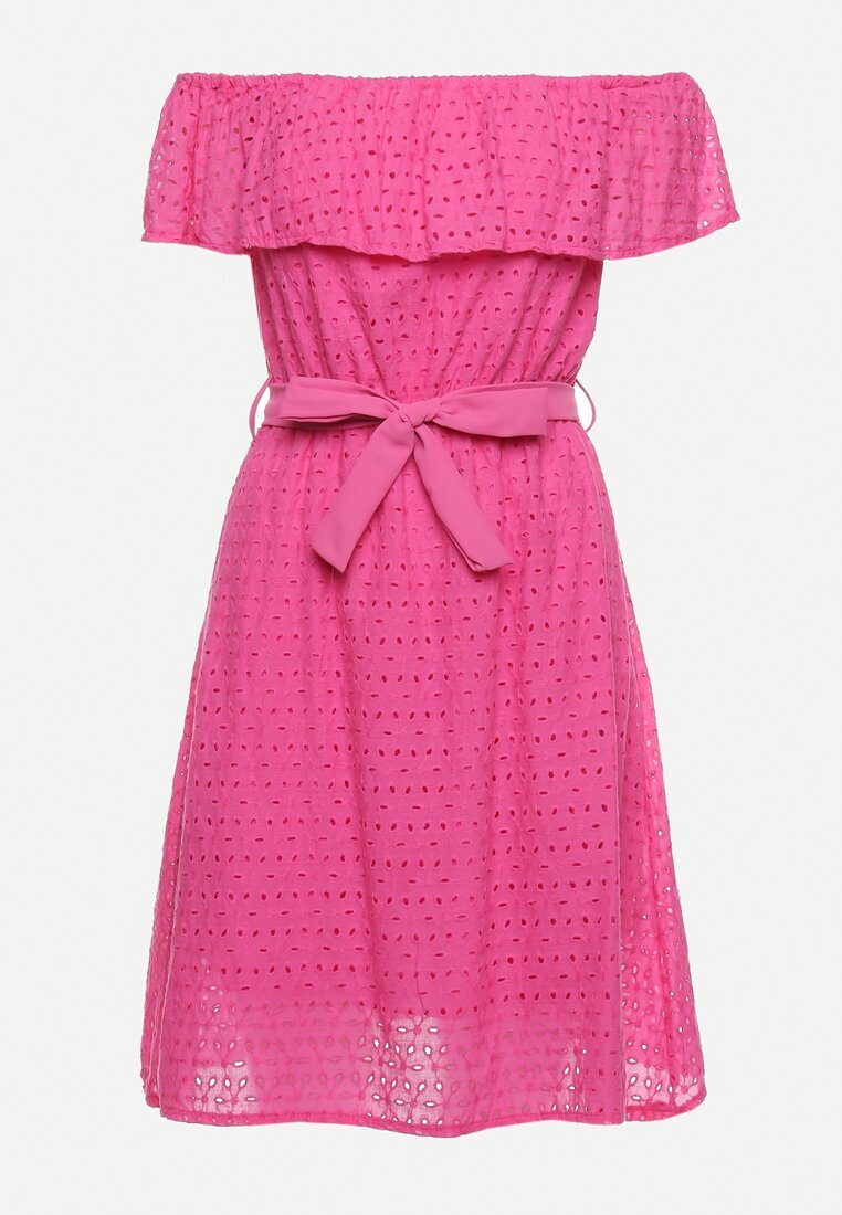wei wei Rochie fuchsia spaniolă cu broderie decorativă și curea în talie Perenna