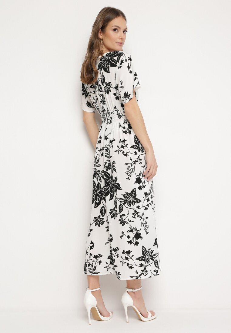 wei wei Rochie Lungă Alb-Negru cu Top Petrecut cu Imprimeu Floral Solmare