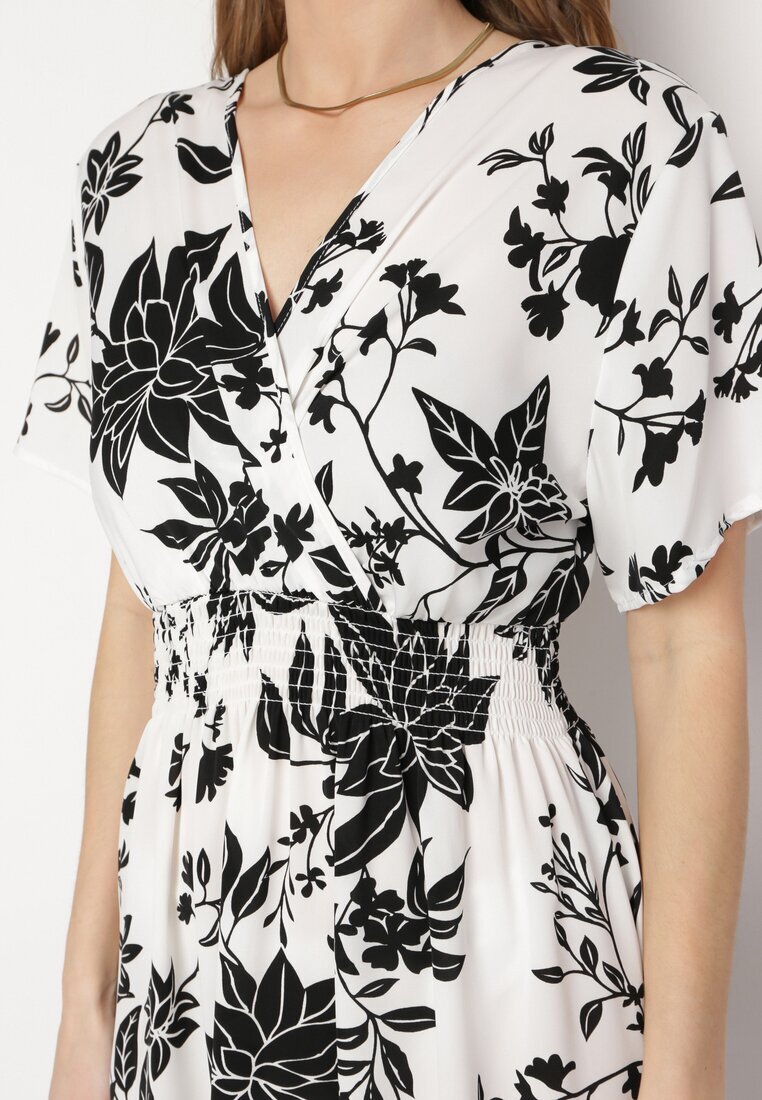 wei wei Rochie Lungă Alb-Negru cu Top Petrecut cu Imprimeu Floral Solmare