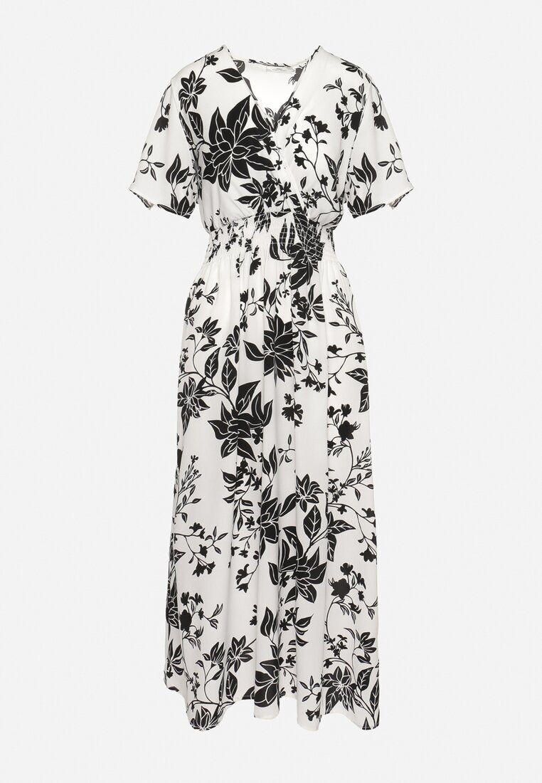 wei wei Rochie Lungă Alb-Negru cu Top Petrecut cu Imprimeu Floral Solmare
