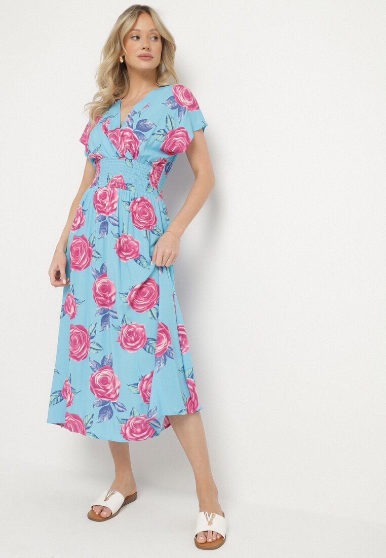 wei wei Rochie Plic Albastră Florală din Bumbac Tdivana