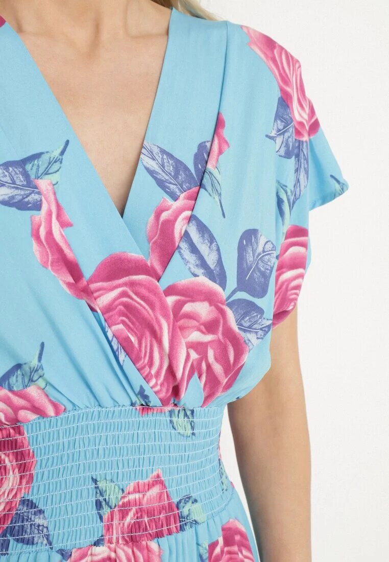 wei wei Rochie Plic Albastră Florală din Bumbac Tdivana