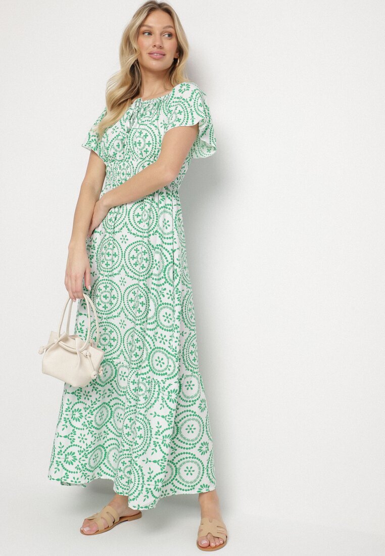 wei wei Rochie Verde-Albă Cloș cu Bumbac și Model Abstract Ldivoria