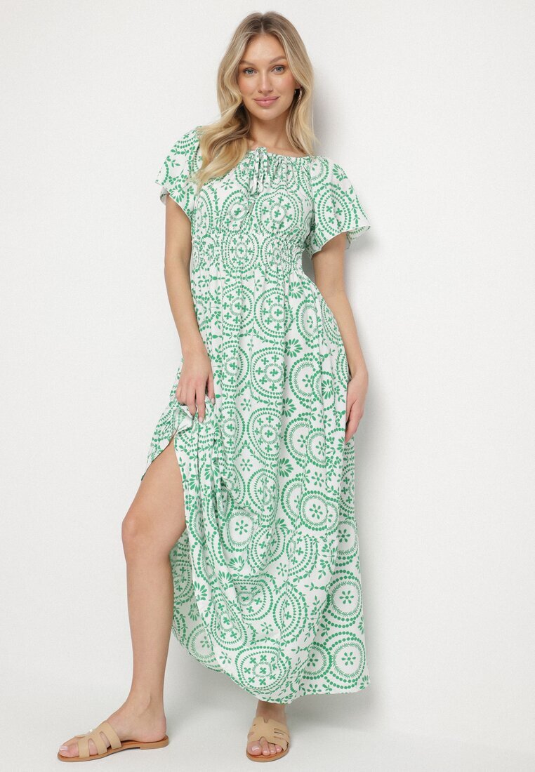 wei wei Rochie Verde-Albă Cloș cu Bumbac și Model Abstract Ldivoria