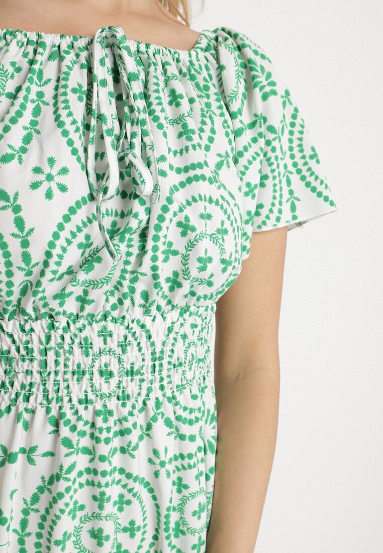 wei wei Rochie Verde-Albă Cloș cu Bumbac și Model Abstract Ldivoria