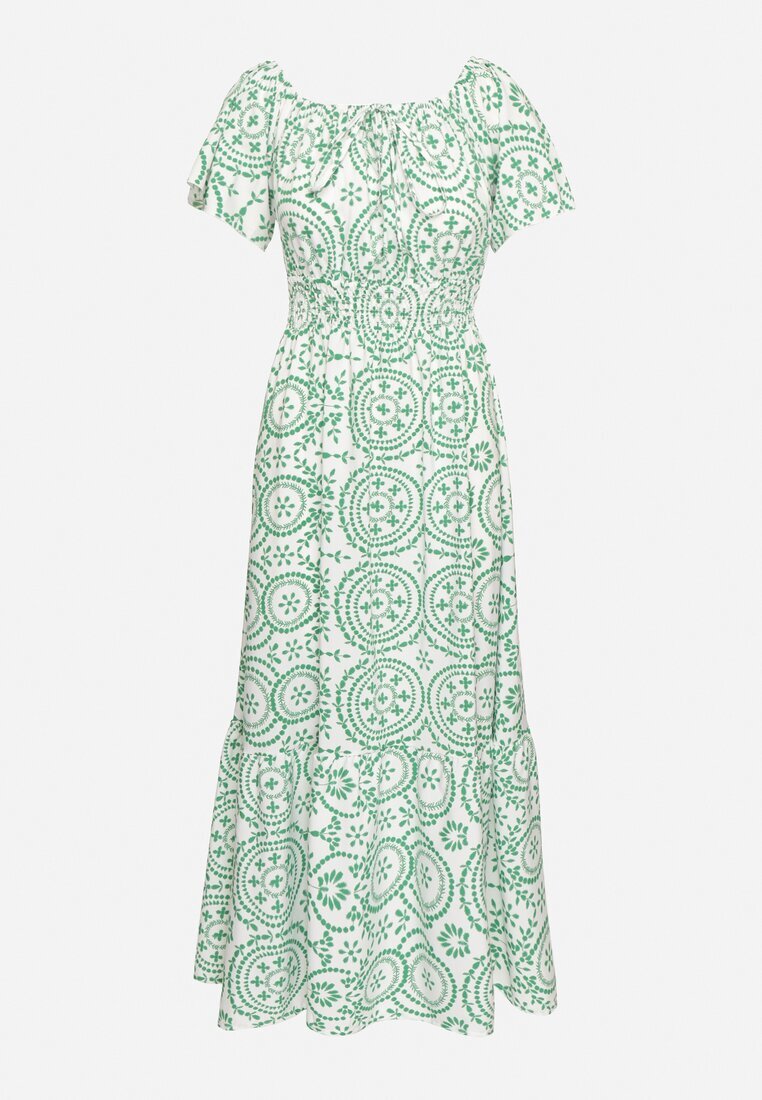 wei wei Rochie Verde-Albă Cloș cu Bumbac și Model Abstract Ldivoria