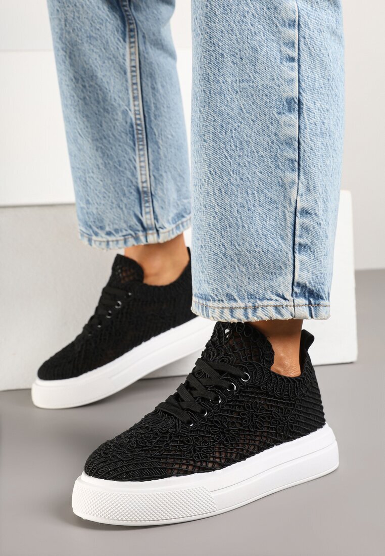 weide Adidași Negri în stil tenis cu parte superioară din plasă Sunelise