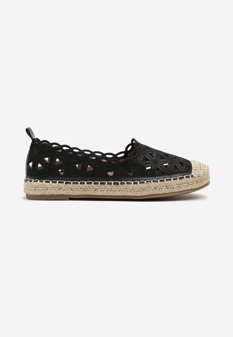 weide Espadrile negre cu carâmb ajurat și împletitură Ismio