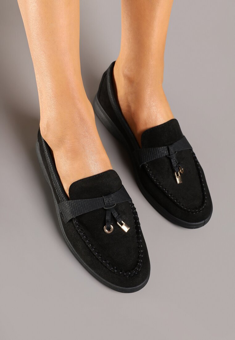 weide Mocasini Negri cu Model Geometric și Ornamente Metalice Ravissea