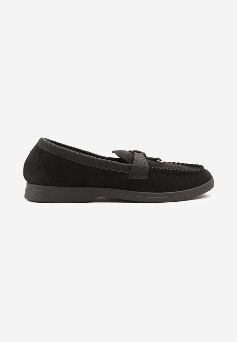 weide Mocasini Negri cu Model Geometric și Ornamente Metalice Ravissea