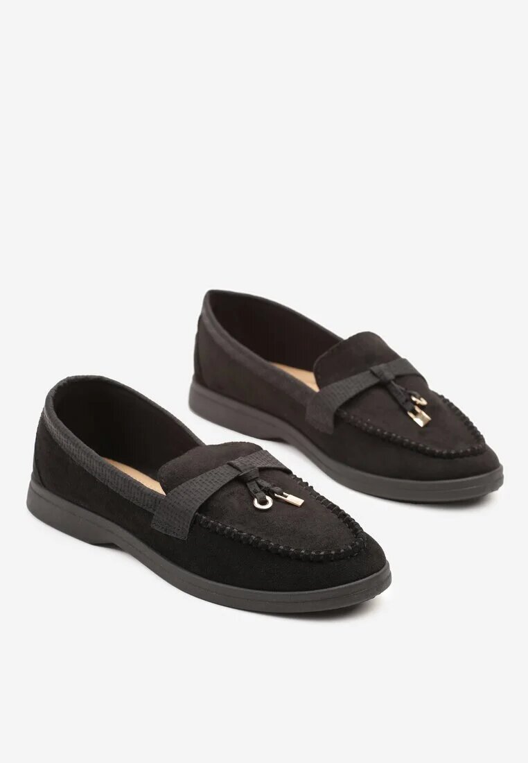 weide Mocasini Negri cu Model Geometric și Ornamente Metalice Ravissea